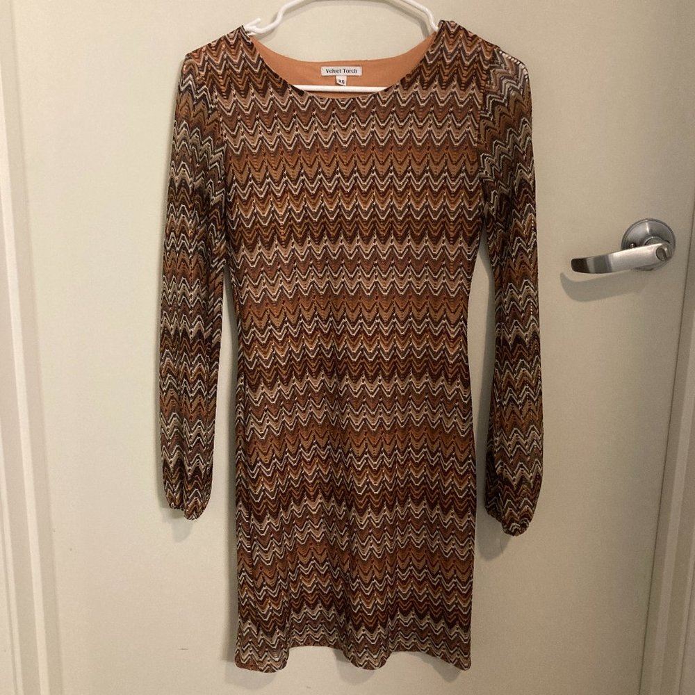 Velvet Torch Chevron Print, Mini Bodycon Dress (XS)